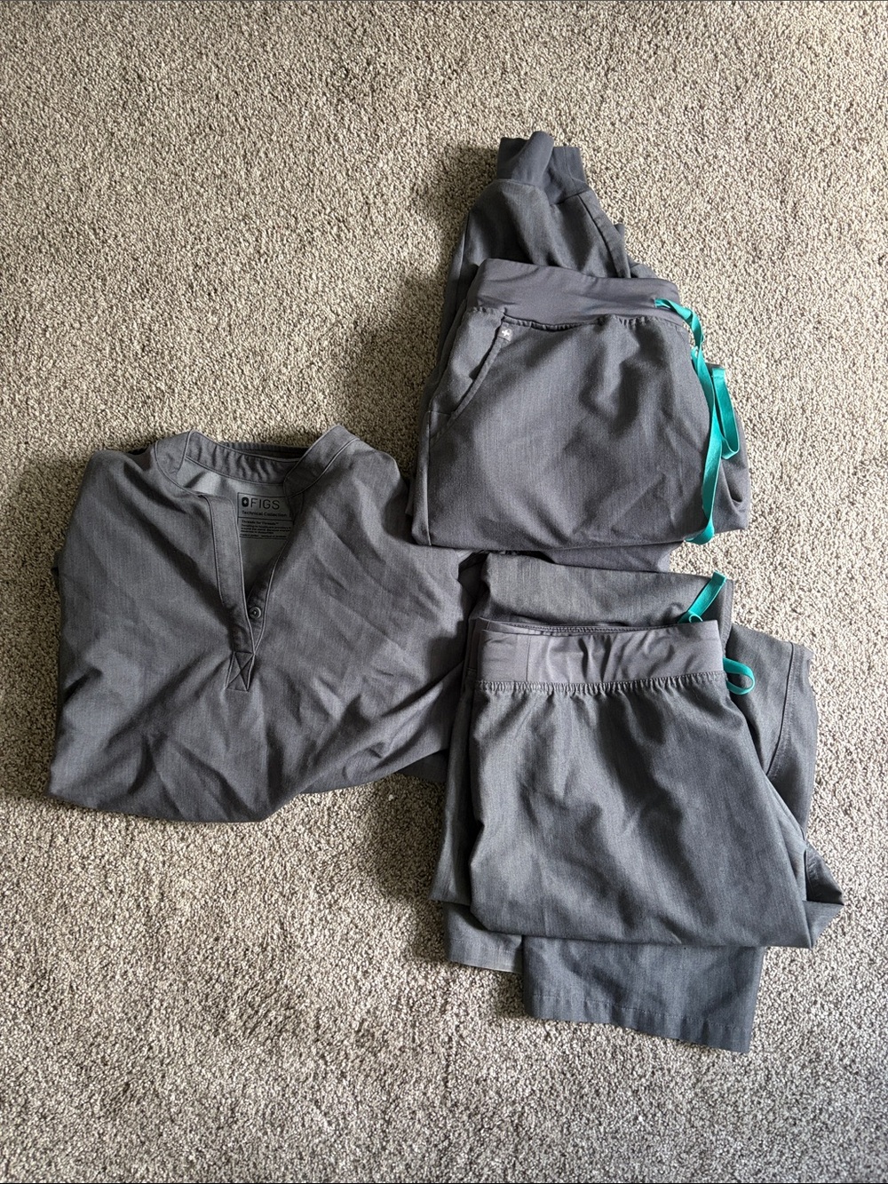 Figs Womenβs Gray Scrub Set with Teal Drawstring Accents